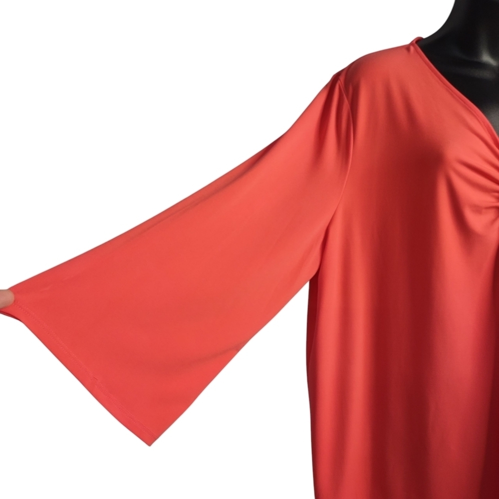 Liz Claiborne Blouse Career Woman's Coral Red 3/4 Sleeve V-Neck Stretch Sz XXL - Picture 5 of 8